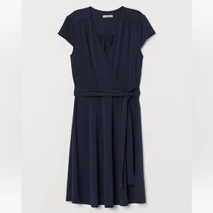H&M Short-sleeve Wrap Dress Navy Blue